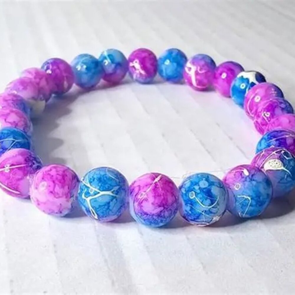 New Womens Pink & Blue Crackly Beaded 8mm Bracelet